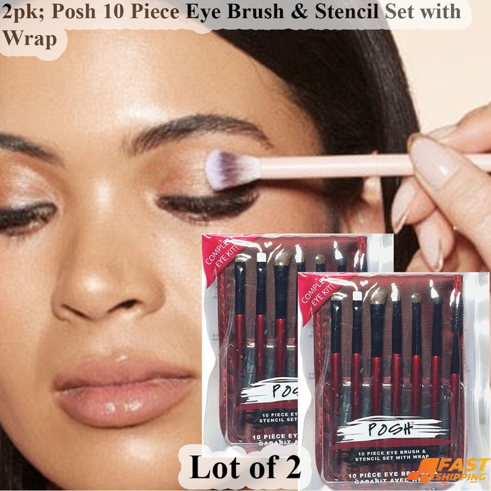 Posh Eye Brush & Stencil Set - Red and Black, 2-Pack